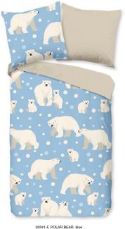 good morning Kinderbettwäsche Polarbear Repeat, Biber, Flanell, 2 teilig, Biber, 135x200, Warm, Weich, Wendeoptik, Reißverschluss, Winter, Kind