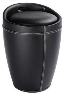 WENKO CANDY Badhocker, Schwarz in Lederoptik, mit abnehmbarem Wäschesack