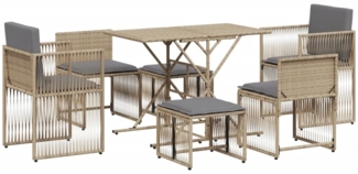 vidaXL 7-tlg. Garten-Essgruppe mit Kissen Beige Poly Rattan 369012