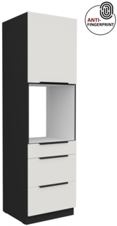 Küchen Hochschrank 60 cm Küche ARIA Weiss ultra matt + Schwarz matt, hochwertige Fronten mit Anti Fingerprint Beschichtung, Soft-Close Küchenzeile Küchenblock