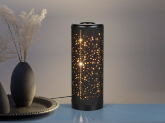 LED Tischlampe TACO mit Starlight Effekt, Stoff Schwarz Gold, Höhe 34cm
