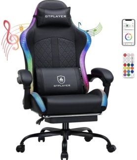 GTPLAYER Gaming-Stuhl Gaming Chair mit Lautsprecher und LED, Bürostuhl, Gamer Stuhl, Fernbedienung und APP-Steuerung, 150KG