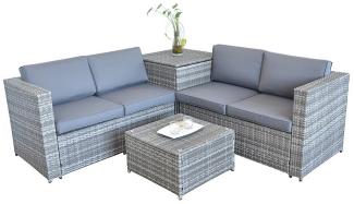 XXL PolyRattan Sitzgruppe + Auflagenbox Garten Sofa Sitzgarnitur Gartenset Grau