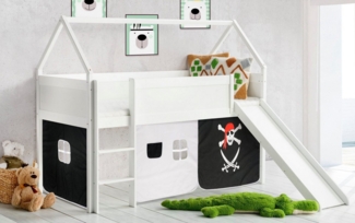 Homeline Hochbett Hochbett Kinderbett mit rutsche hausbett Spielbett Massiv Weiß Pirat (3-St)