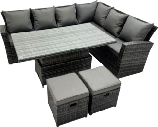 Fimous High Back Rattan Gartenmöbel Ecksofa Sets Einstellbarer Stehtisch Dark Mixed Grey 8-Sitzer rechte Ecke