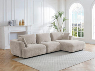 Vente-unique - Ecksofa - Ecke rechts - Stoff - Beige - TINDRALO