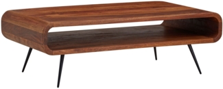 Couchtisch 90 x 55 x 30 cm Sheesham Massivholz / Metall Sofatisch Eckig, Wohnzimmertisch mit Stauraum, Kaffeetisch Massiv, Kleiner Tisch Beistelltisch Wohnzimmer Modern Rechteckig