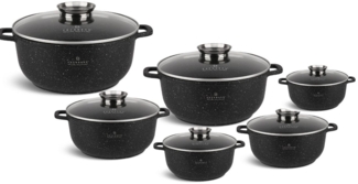 Edenberg Topf-Set Stylische Schwarze Töpfe – Modernes Design & Hervorragende Qualität, Aluminiumguss, Aluminium, Edelstahl, Keramik (Multifunktional, geeignet zum Kochen, Braten und Backen!, 12-tlg, Es ist eine perfekte Geschenkidee für jeden Anlass), ...