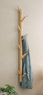 Dekoleidenschaft Wandgarderobe aus Bambus mit 11 Haken, 100 cm hoch, im Scandi-Style, Flurgarderobe, Wandgarderobe, vertikale Hakenleiste / Garderobenleiste, Kleiderhaken