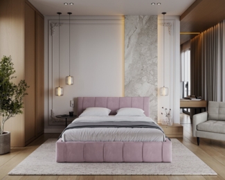 thematys Polsterbett Bett aus Velours Stauraumbett - TOPSELLER - MADE IN EU - (verfügbar 90x200 120x200 140x200 160x200 180x200cm, Bettrahmen, Bett, Optional mit Matratze bestellbar, mit großen gepolsterten Kopfteil, mit Bettkasten zum aufklappen), Met...