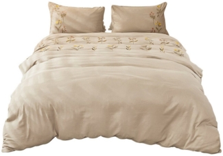 BYSURE Bettwäsche, Polyester, 3 teilig, gewaschene Baumwolle, Blumen, Stickerei Bettwäsche Set