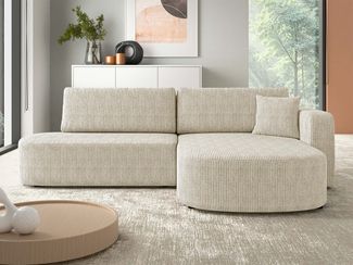 Ecksofa Zrekifi Cord (Farbe: Poso 100, Seite: Rechts)