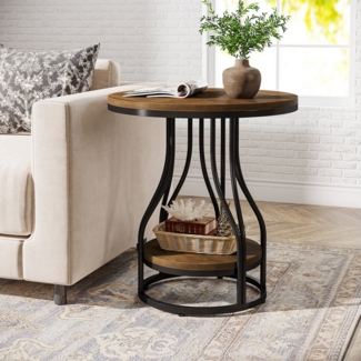 Tribesigns Beistelltisch Runder Beistelltisch in Weißgold, Beistelltisch mit 2 Ebenen