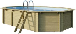 TREND Holzpool-Set Achteckig Langform - 610 x 400 x 124 cm - Blaue Innenfolie