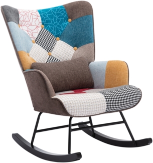 HOMEMIYN Einzelschaukelstuhl mit braunem Kissen,Leinen,H 91 x T 86 x B 67 cm