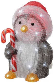 MARELIDA LED Dekofigur LED Pinguin mit Zuckerstange Acrylfigur Außen Weihnachtsdeko 24cm, LED Classic, kaltweiss (5300K bis 6000K)