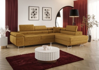 Ecksofa Schlafsofa Sofa MONARO Stoff Monolith Honiggelb Ottomane Rechts