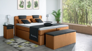 Meisterbetten Boxspringbett Iris 100x200 in WT-Braun in WT-Dunkel Grau, Matratzenbezug Nano, Komfortschaum-Topper