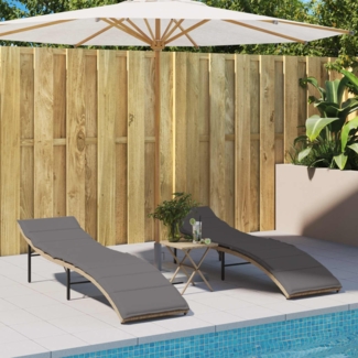 vidaXL Sonnenliegen 2 Stk. mit Auflagen Beige Poly Rattan 3277305