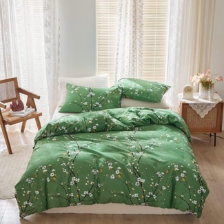 ibettertec Bettwäsche Bettwäsche,Bettbezug 135x200 cm,155x220 cm Bettwäsche set, Gelb Weiß Blätter Blumen Muster Pflanzen Wende Bettwäsche set, Renforcé Wende Bettwäsche mit Reißverschluss und Kissenbezug 80x80 cm