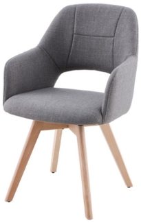 Massivart® Polsterstuhl Armlehnen Webstoff / grau/beige / 360°-Drehfunktion / STADE, Gestell Eiche Massivholz unbehandelt • Sitz fest gepolstert