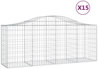 vidaXL Gabionen mit Hochbogen 15 Stk. 200x50x80/100cm Verzinktes Eisen 3145632