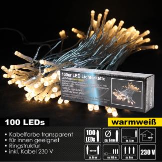 100er LED Lichterkette transp. Kabel Innen Partylichterkette Beleuchtung warmweiß