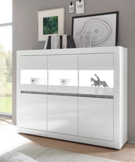 Highboard Kommode Carat 164cm weiß Hochglanz beton LED grifflos MDF