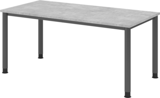 bümö höhenverstellbarer Schreibtisch H-Serie 160x80 cm in Beton, Gestell in Graphit - PC Tisch für's Büro manuell höhenverstellbar, Computertisch verstellbar, HS-16-M-G