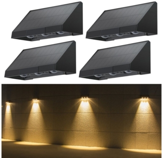 Nettlife LED Außen-Wandleuchte Schwarz 3 LEDs Solarlampe 3000K Warmweiß 2 Modi Solarwandleuchte, LED fest integriert, Warmweiß, solarleuchte für Zaun Terrasse Balkon Garten Treppen