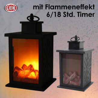 Laterne mit Flammeneffekt Batterie Timer Gartenlaterne Windlicht Feuer Glas Deko