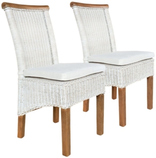 Amagohome Rattanstuhl Esszimmer Stühle Set Rattanstühle Perth 2 Stück weiß Esstisch Stühle K