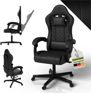 Juskys Gamingstuhl HyperSeat, verstellbare Rückenlehne, höhenverstellbarer Drehstuhl, Kunstleder, ergonomisch, für Büro & Gaming Setup – Schwarz
