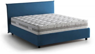 Dmora Doppelbett Aros, Stoffbett mit Stauraum, Öffnung vorne, inklusive Matratze 140 x 200 cm, 100 % Made in Italy, Blau