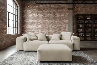 KAWOLA Sofa CELESTE 4-Sitzer mit Hocker Cord cremeweiß 72 x 114 x 302 cm