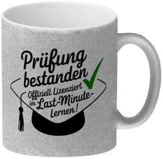 speecheese Tasse Abschlussmütze - Prüfung bestanden Glitzer-Kaffeebecher