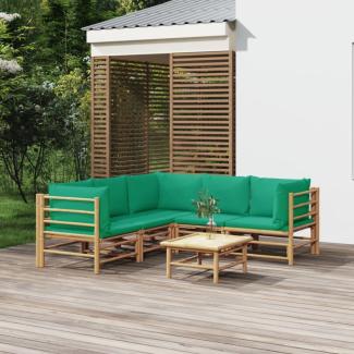 vidaXL 6-tlg. Garten-Lounge-Set mit Grünen Kissen Bambus 3155156