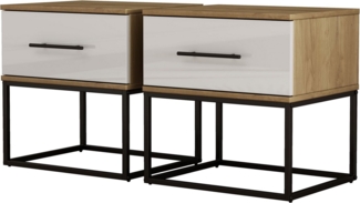 OTTO home Nachtkommode Lucca Nachttisch Set mit Metallkufen und schwarzen Griffen (Set, 2 Schränke im Set, Hochglanz Fronten in weiß), Nchttisch Set mit je einer Schublade in Loft Design