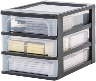 Iris Ohyama, Schubladenbox, Schubladenschrank, Schwarz, 3 Transparente Schubladen, A4, Schubladenbox kunststoff, Schreibtisch Organizer für Büro, Aufbewahrung, Büro, Schule, BPA-frei, OCH-2030