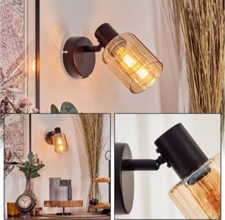 hofstein Wandleuchte verstellbare Wandlampe aus Metall/Glas in Schwarz, ohne Leuchtmittel, Glasschirm (8 cm), 1 x E14, ohne Leuchtmittel