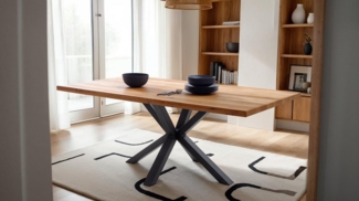 Massivart® Esstisch Wildeiche geölt 180 cm / 40 mm Tischplatte / DEBA, Massivholztisch / Spider X-Gestell schwarz Metall / Industrial Look