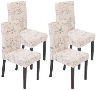 4er-Set Esszimmerstuhl Stuhl Küchenstuhl Littau ~ Textil mit Schriftzug, creme, dunkle Beine
