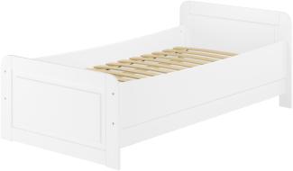 Weißes Seniorenbett extra hoch 90x200 Kiefer massiv Zubehör wählbar V-60.42W-09Federleisten