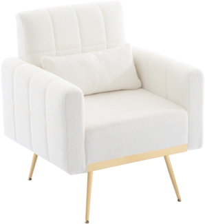 Merax Loungesessel, Bequemer Sessel, Teddy-Samtstoff, Sessel mit vergoldeten Füßen, Ergonomischer Sessel, Einzelsofa-Sessel, Weiß