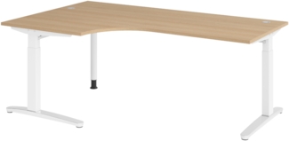 bümö Eckschreibtisch höhenverstellbar 200x120 cm in Eiche, Metallgestell in weiß/alu - Schreibtisch groß, Bürotisch höhenverstellbarer, Büroschreibtisch & Computertisch PC Tisch Büro, X82-E-WC