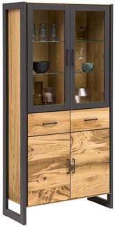 Vitrine Jolly / Janne, Glas, Holzwerkstoff, Metall, Holzfarben, 98 x 199 x 40 cm