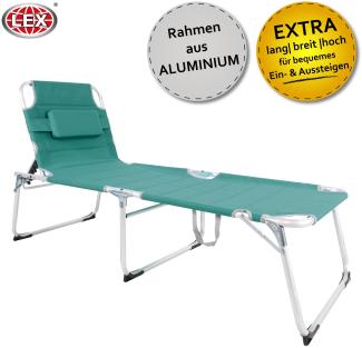 XXL Aluminium Gartenliege Sonnenliege gepolstert mit Kopfkissen klappbar 200 cm Aqua