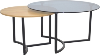 Couchtisch-Set (2tlg.), Tischset, Glasplatte, Holzplatte