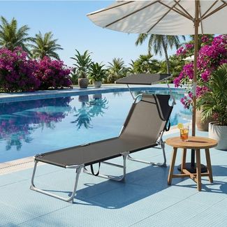 SONGMICS Sonnenliege klappbar, belastbar bis 110 kg, verstellbare Sonnenblende, Rückenlehne, schwarz