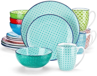 Vancasso Macaron 16-teilig Porzellan Tafelservice bunt, Geschirrset für 4